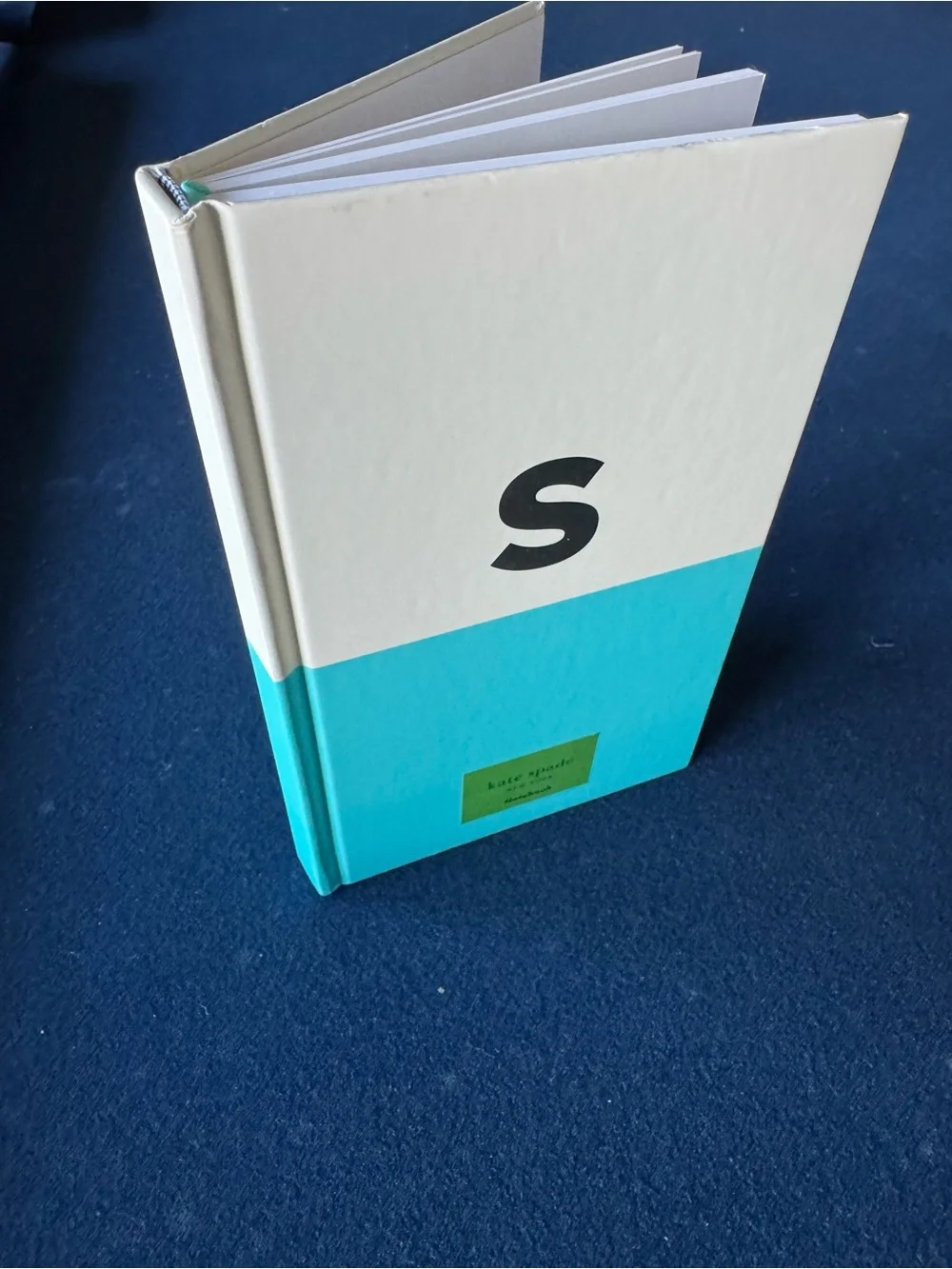 kate spade ♠️ teal & cream lined notebook w/coordinating ribbon place marker